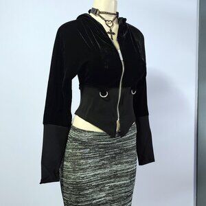 Gothic Deadstock Killstar Black Velvet Zip Up Shadow Shift Hooded Hoodie Top